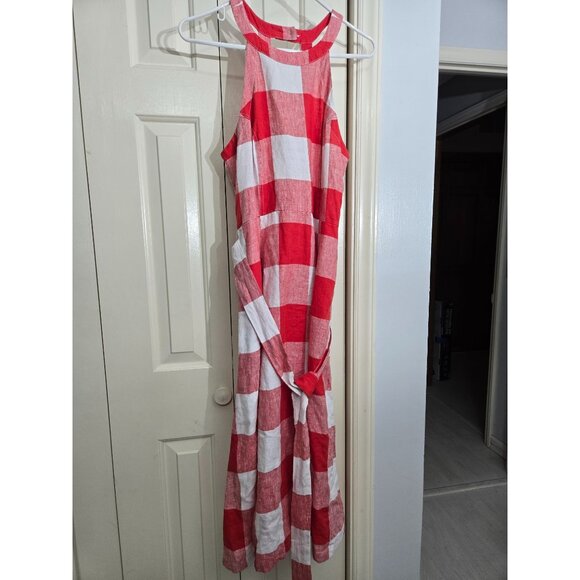 Red/White Gingham Halter Dress W Waist Tie Button Back cottagecore country retro - Picture 7 of 9